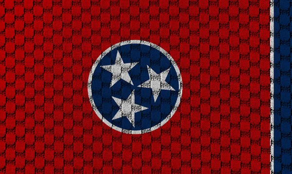 独立日 美国的国旗在田纳西州与一种灰色的 用缝线缝制的蓝色 红色和黄色不同颜色的纺织品相映成趣 服装和工业 — 图库照片