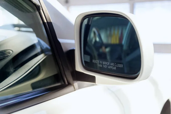 Side Rear View Mirror Inscription Warning Objects Closer Cadets — Stock Photo, Image