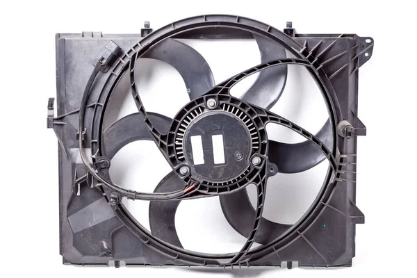 Foreground Metal Car Spare Part Engine Radiator Cooling Fan White — Stock Photo, Image