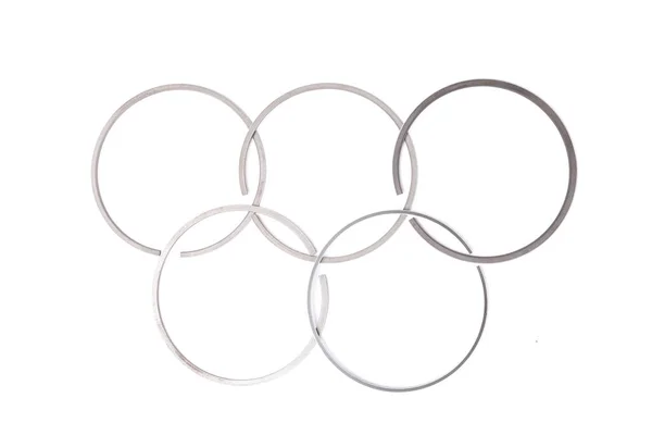 Metal Piston Rings Car Engine Placed White Background Form Olympic — Stock Photo, Image