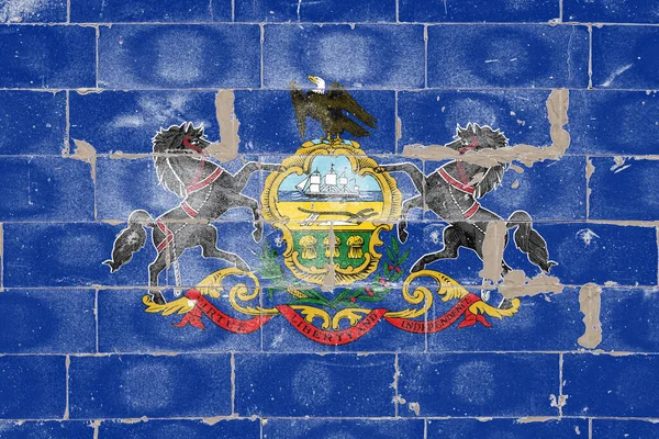 Nationale Vlag Van Amerikaanse Staat Pennsylvania Een Blauwe Achtergrond Met — Stockfoto