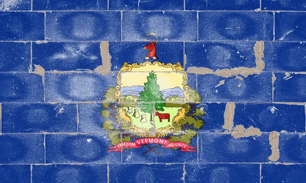 Flaga Narodowa Stanów Zjednoczonych Stanu Vermont Niebieskim Tle Emblematem Centrum — Zdjęcie stockowe