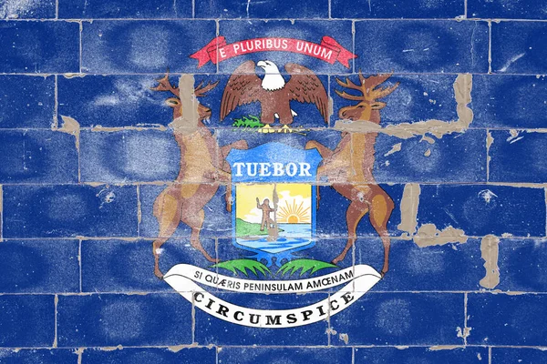 Національний Прапор Штату Мічиган Центрі Герба Блакитний Щит Висхідним Сонцем — стокове фото