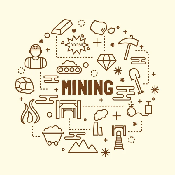 Minería mínima línea delgada iconos conjunto — Vector de stock