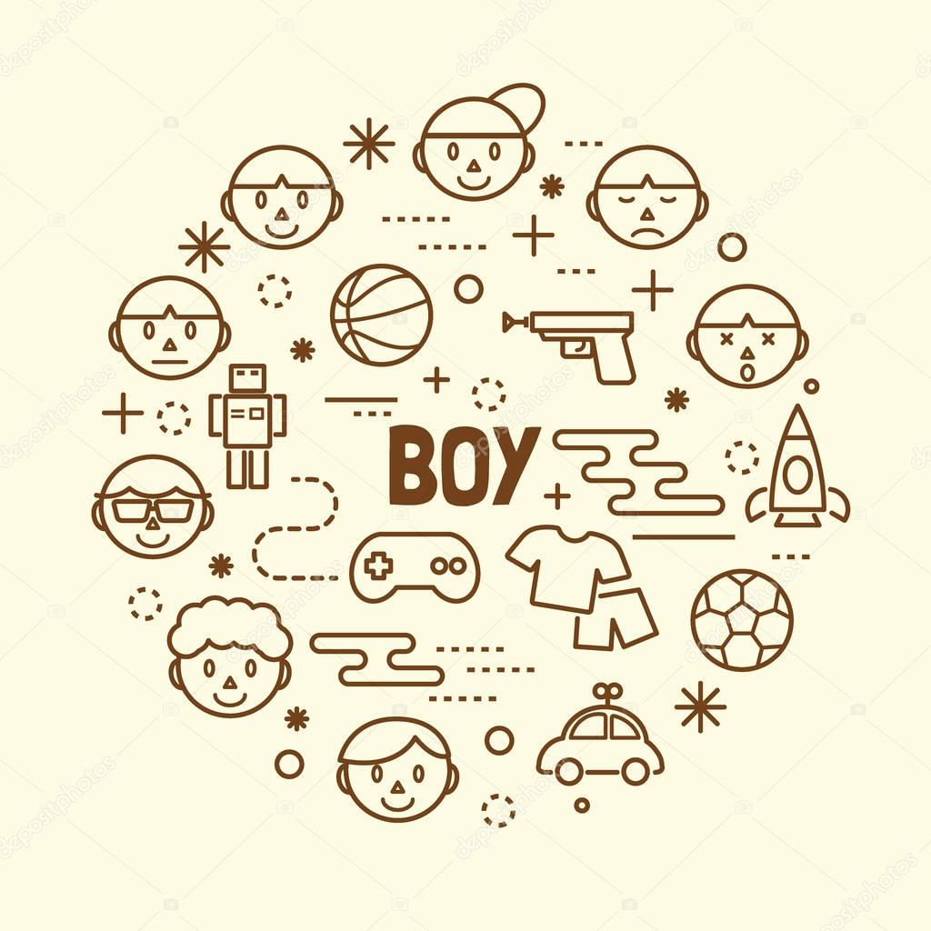 Boy minimal thin line icons set, vector illustration design elements