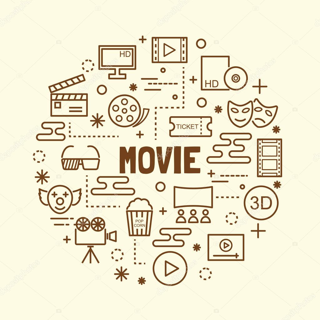Movie minimal thin line icons set, vector illustration desugn elements