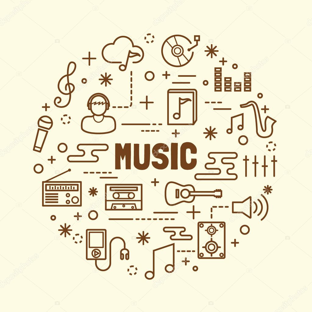 Music minimal thin line icons set, vector illustration design elements
