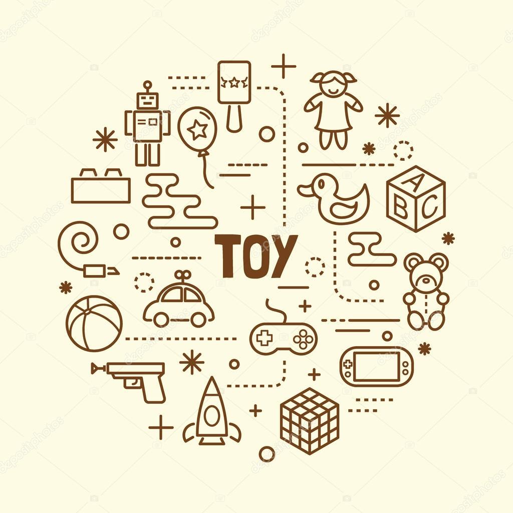 Toy minimal thin line icons set, vector illustration design elements