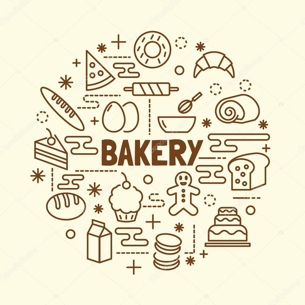 Bakery minimal thin line icons set, vector illustration design elements