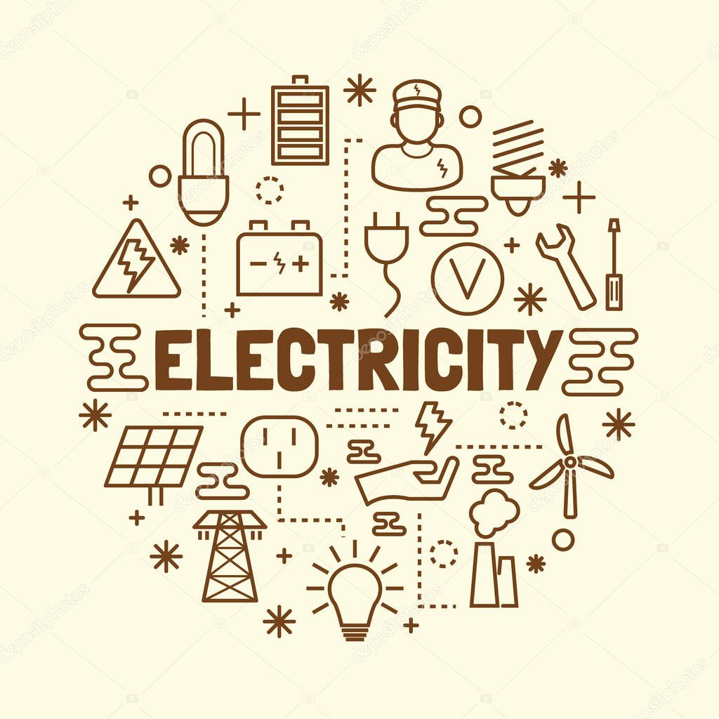 Electricity minimal thin line icons set, vector illustration design elements