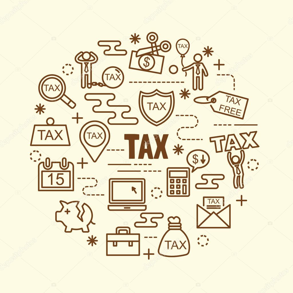 Tax minimal thin line icons set, vector illustration design elements