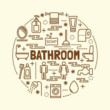 Banyo en az ince çizgi Icons set