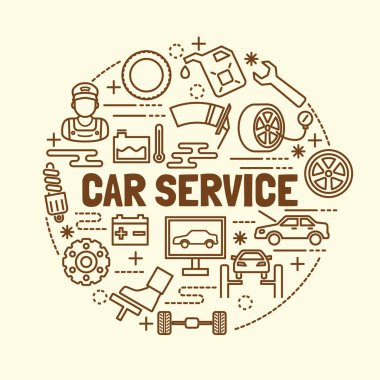Araba Servisi en az ince çizgi Icons set