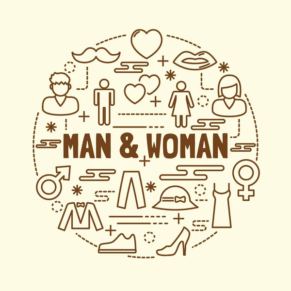 Man and woman minimal thin line icons set — Stock Vector