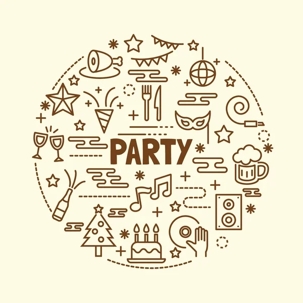 Party minimal thin line icons set — Stock Vector