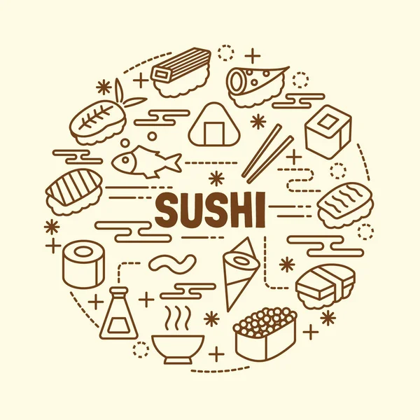 Sushi minimale linea sottile icone impostate — Vettoriale Stock