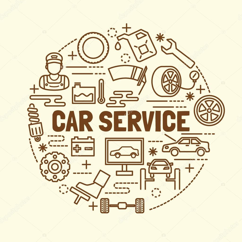 Car service minimal thin line icons set, vector illustration design elements