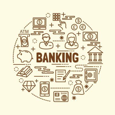 Bankacılık en az ince çizgi Icons set