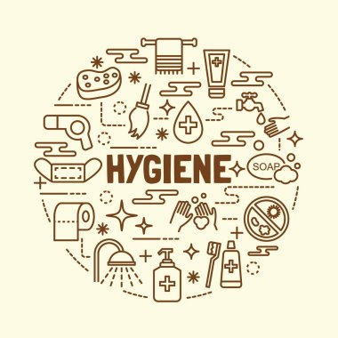 Hijyen en az ince çizgi Icons set