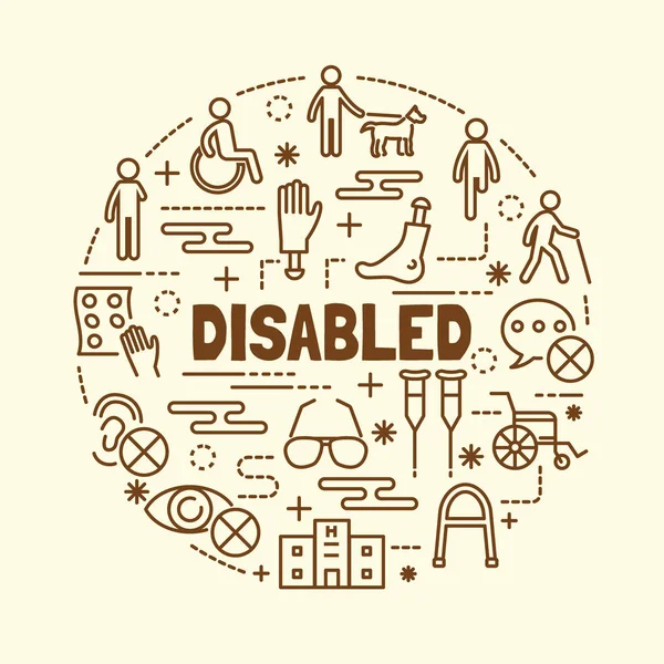 Osób niepełnosprawnych minimalne cienkich linii zestaw ikon — Wektor stockowy