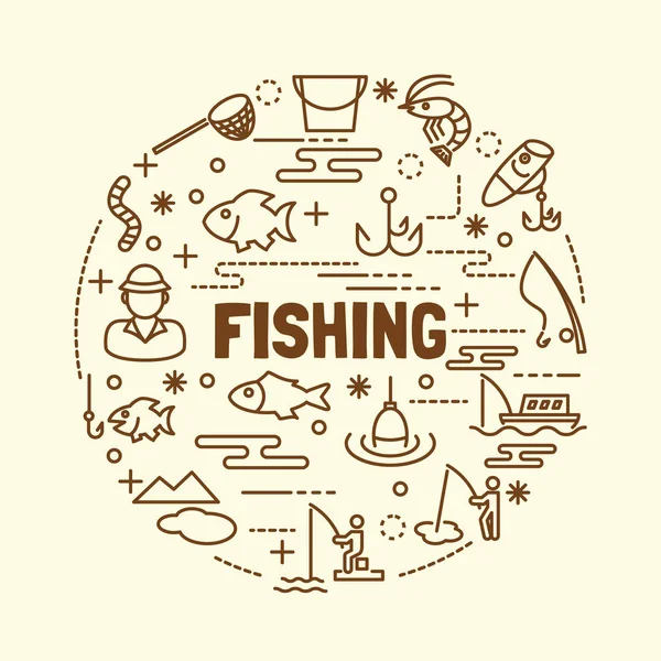 Риболовля мінімальний набір піктограм тонкої лінії — стоковий вектор