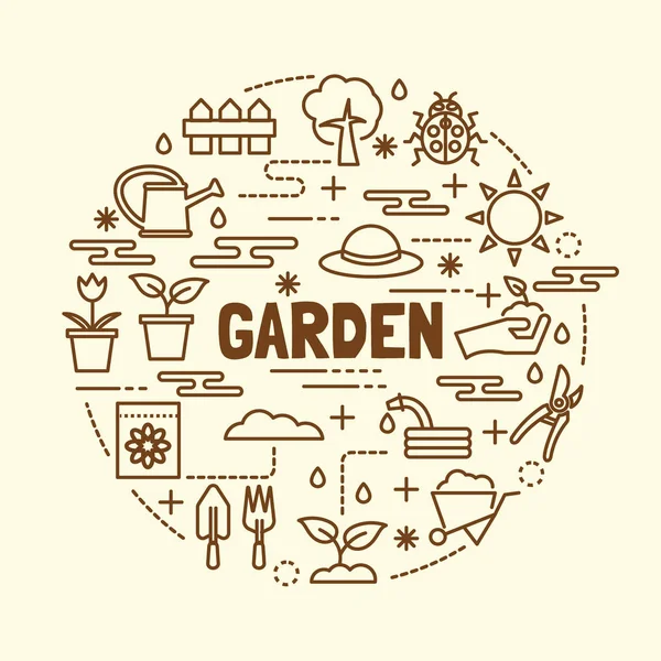 Garten minimale dünne Linie Symbole gesetzt — Stockvektor