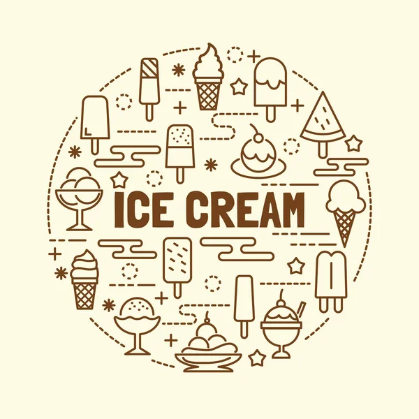 Ice cream minimal thin line icons set — Stock Vector