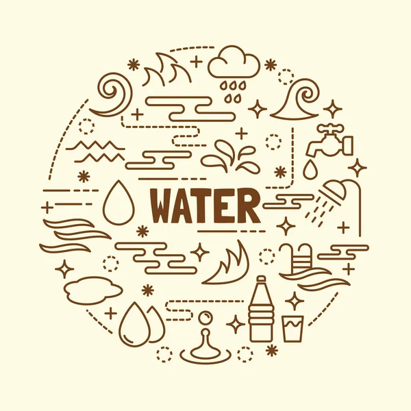 Zestaw ikon minimalne cienka linia wody — Wektor stockowy