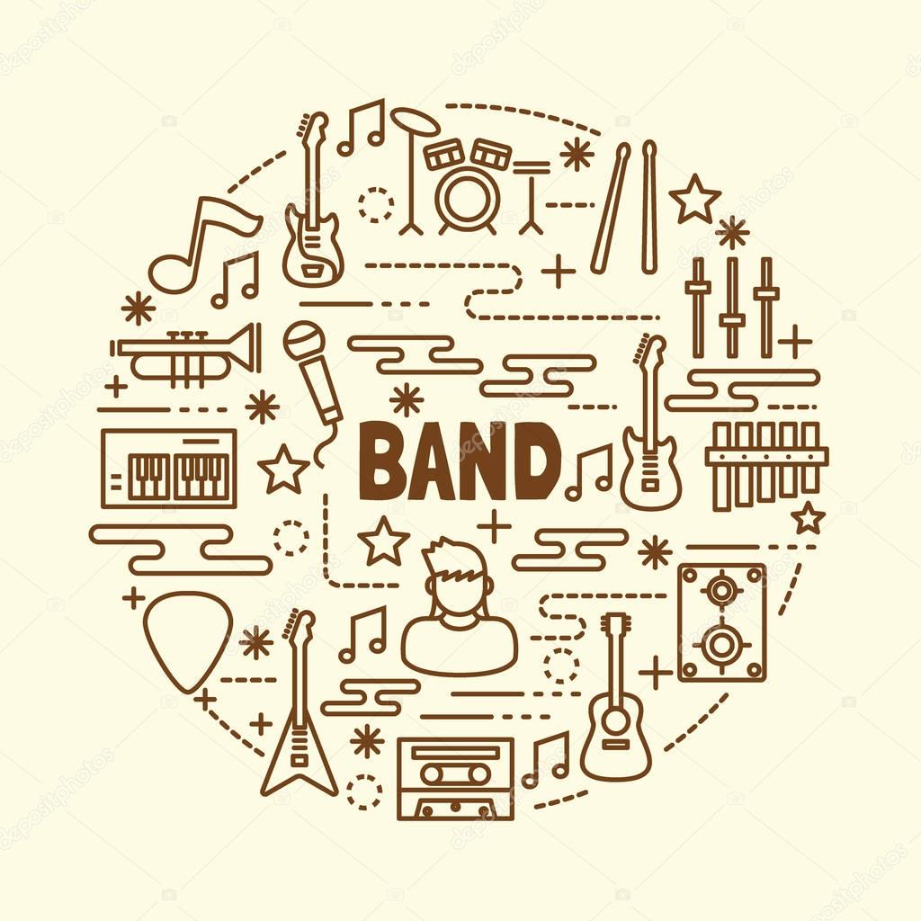 Band minimal thin line icons set, vector illustration design elements