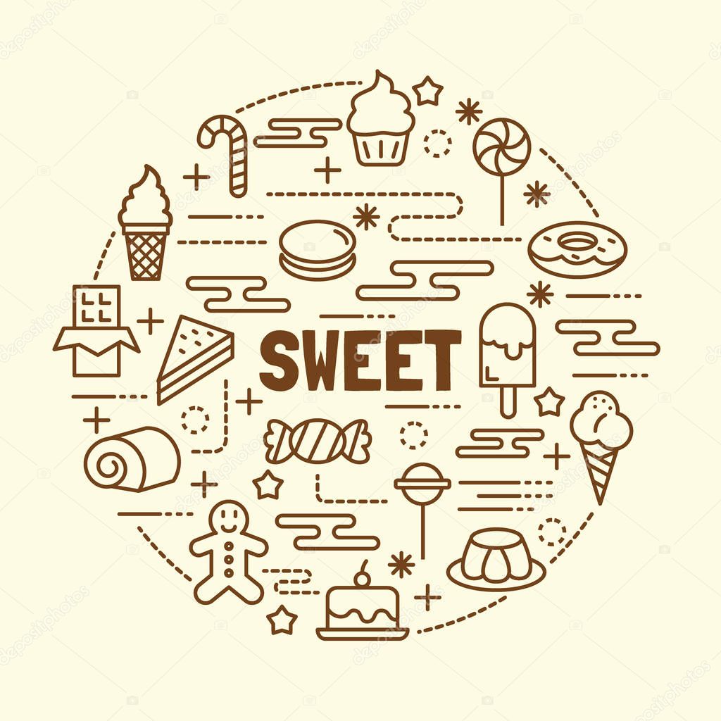 Sweet minimal thin line icons set, vector illustration design elements