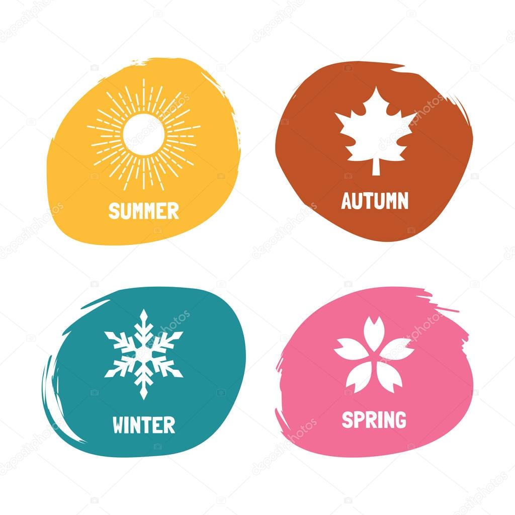 Four seasons abstract flat design, vector icons with abstract brush circle