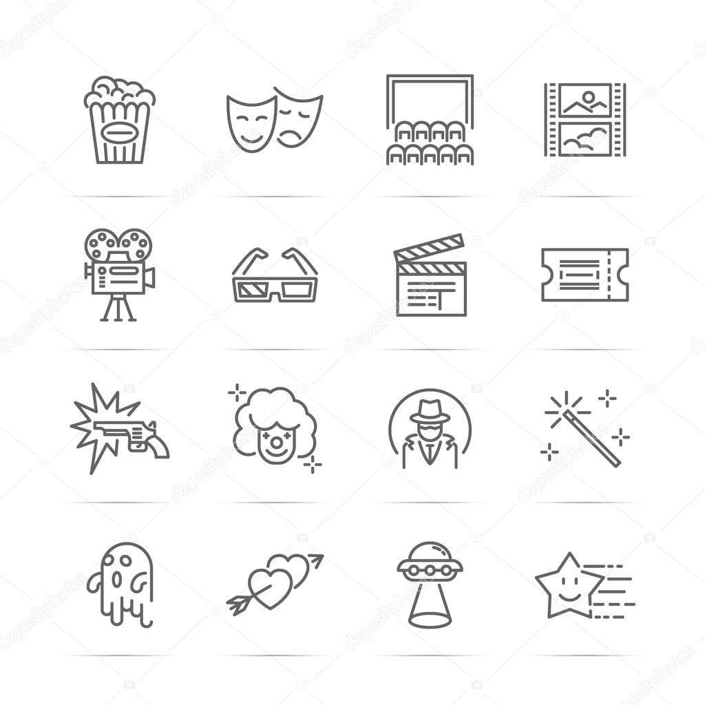 movie and cinema vector line icons