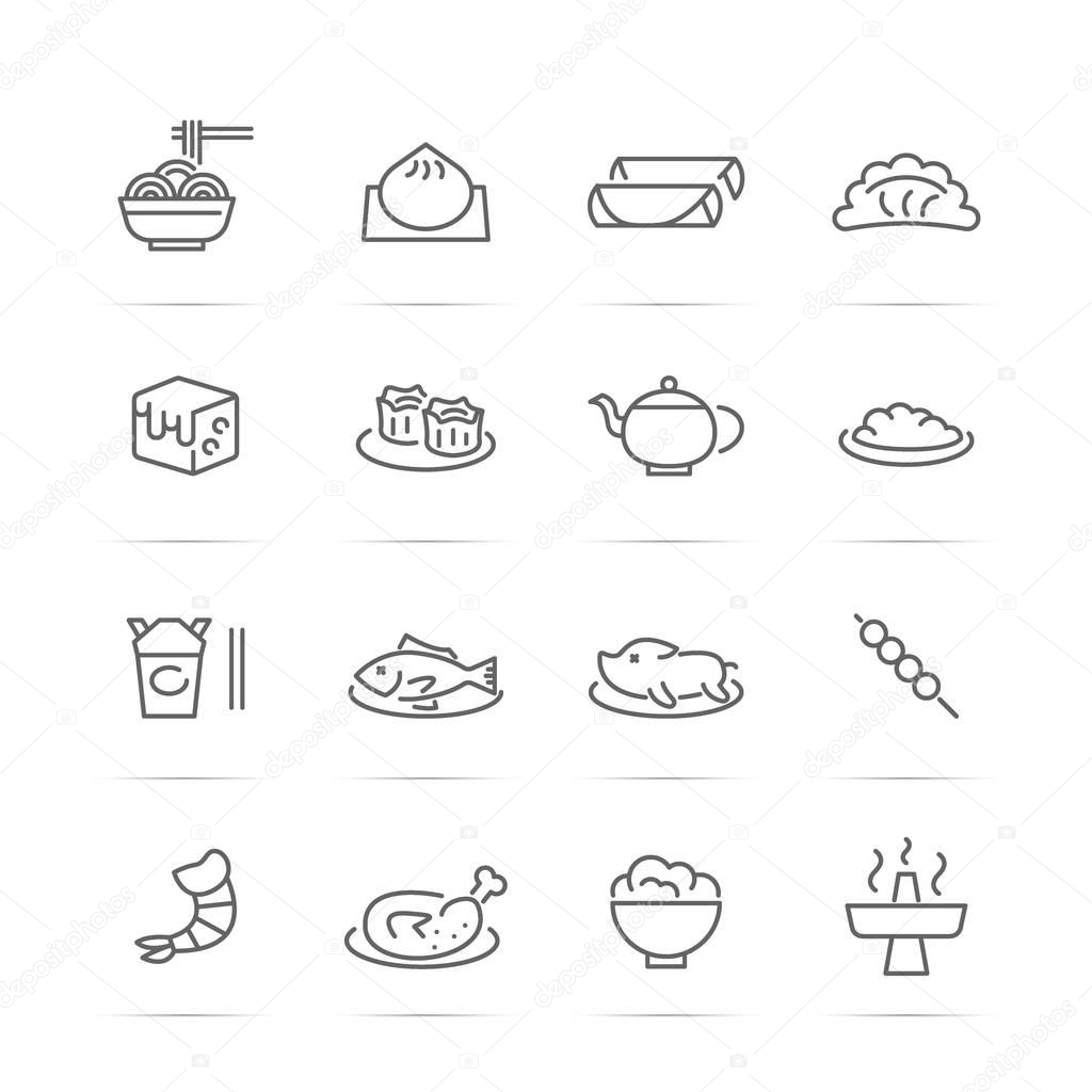 chinese food vector line icons