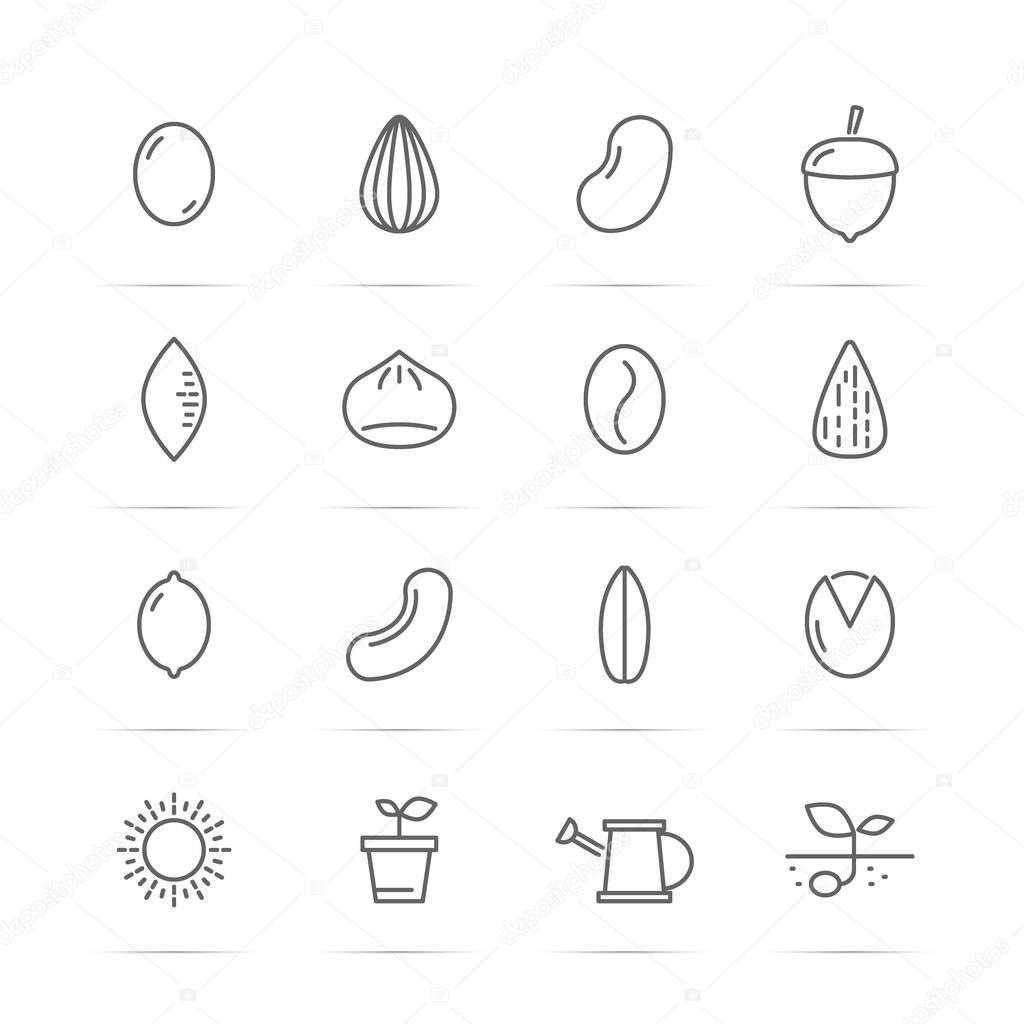 Seed and nut vector line icons, minimal pictogram design, editable stroke for any resolution