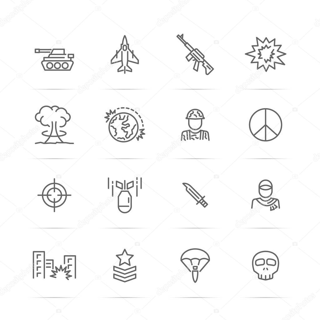 World war vector line icons, minimal pictogram design, editable stroke for any resolution