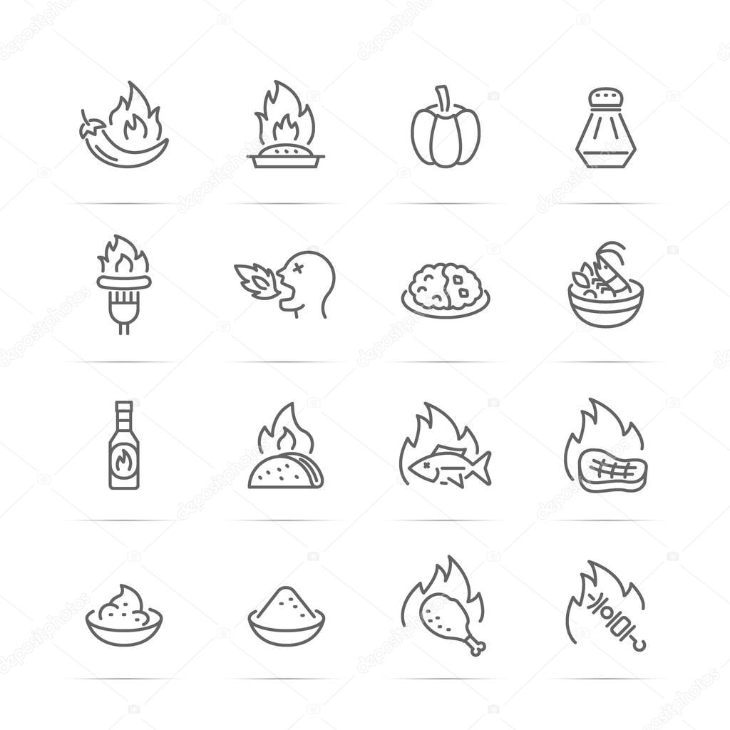Spicy food vector line icons, minimal pictogram design, editable stroke for any resolution