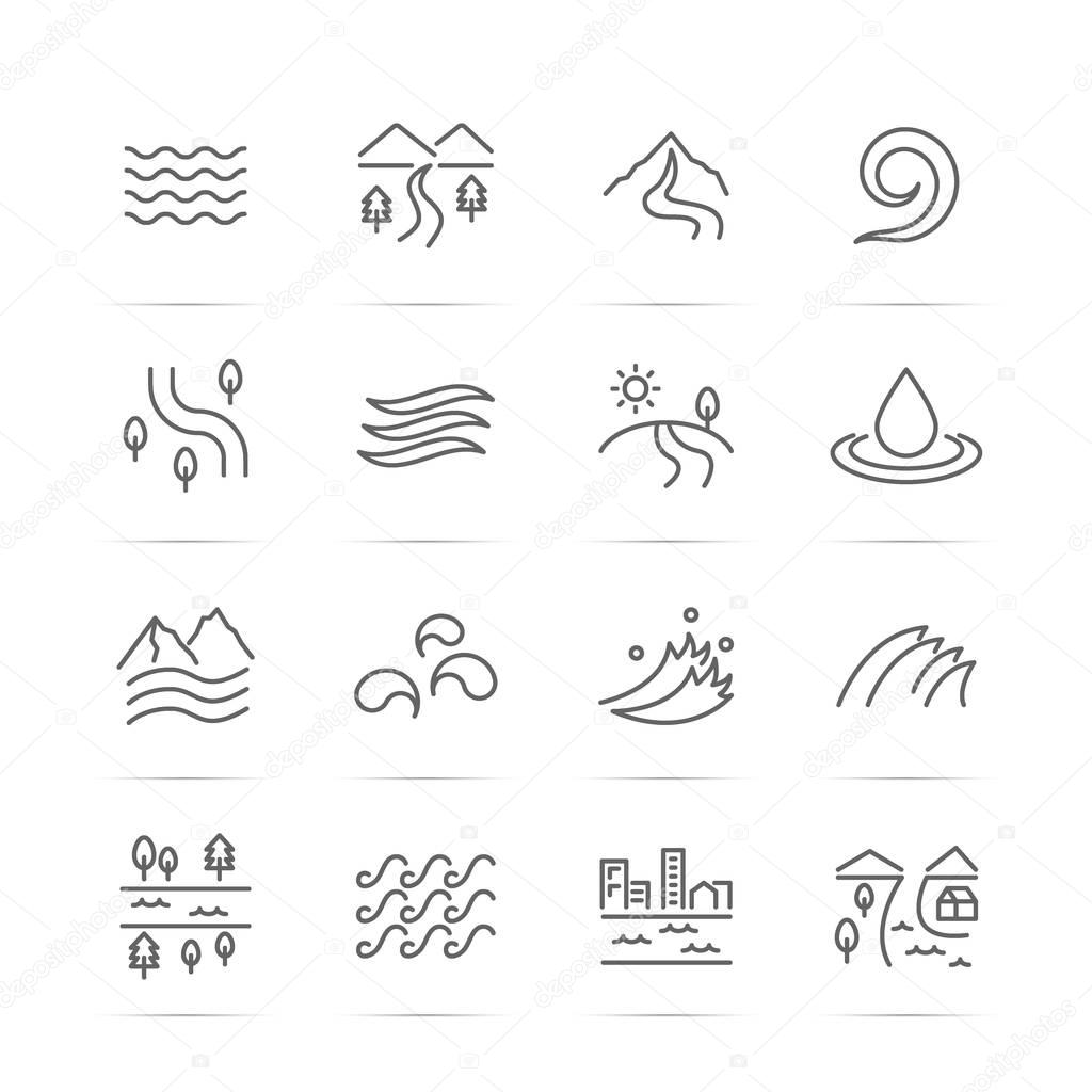 River vector line icons, minimal pictogram design, editable stroke for any resolution