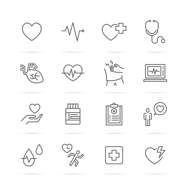 Corazón y pulso vector línea iconos — Archivo Imágenes Vectoriales
