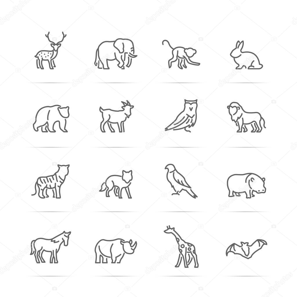 Animal vector line icons, minimal pictogram design, editable stroke for any resolution
