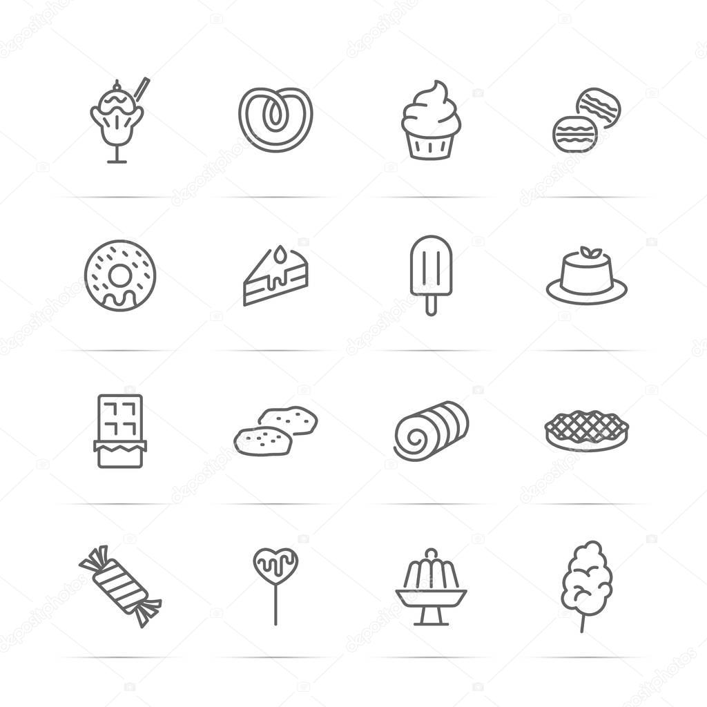 Dessert vector line icons, minimal pictogram design, editable stroke for any resolution