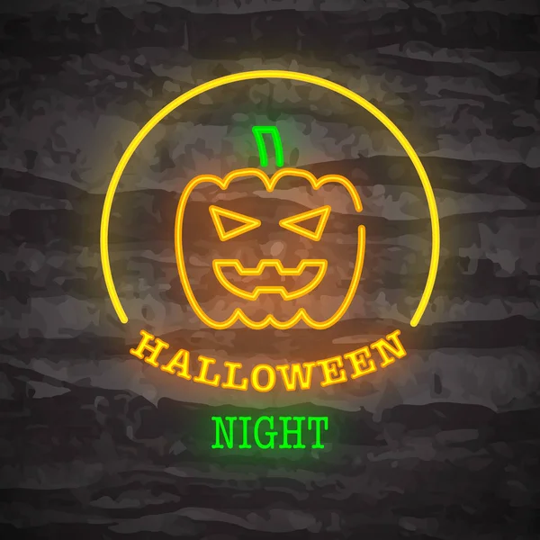Halloween noite neon logo — Vetor de Stock