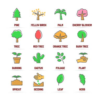 ağaç vektör hat simgeler düz renkler ile