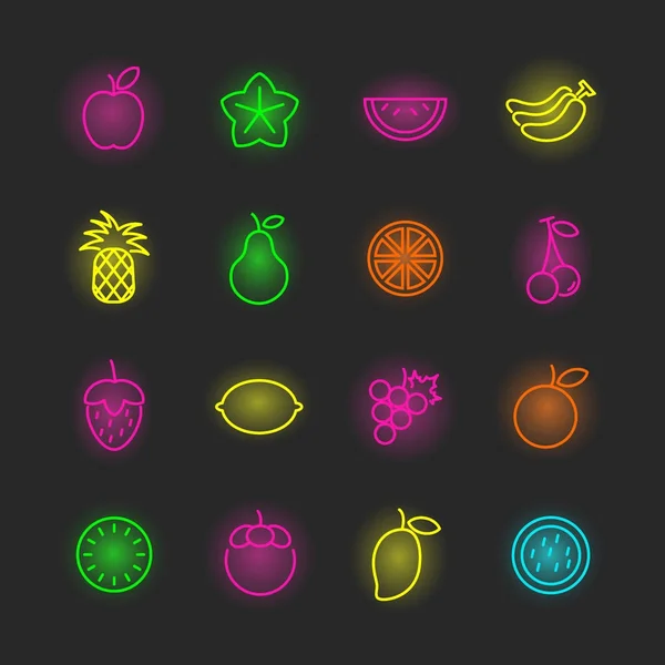 Fruit neon pictogramserie — Stockvector