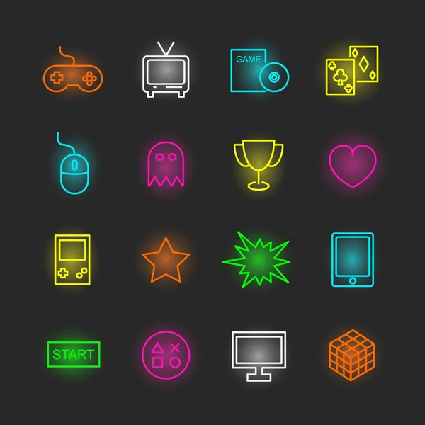 Spel neon pictogramserie — Stockvector