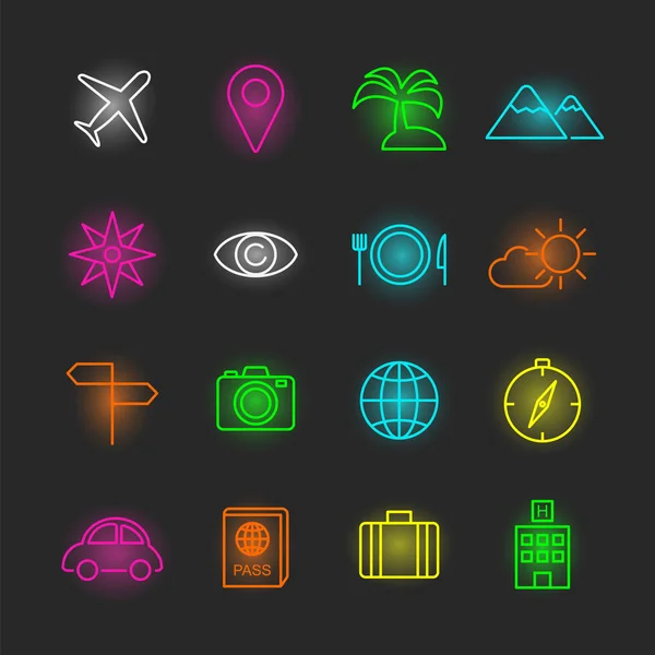 Cestovní sada ikon neon — Stockový vektor