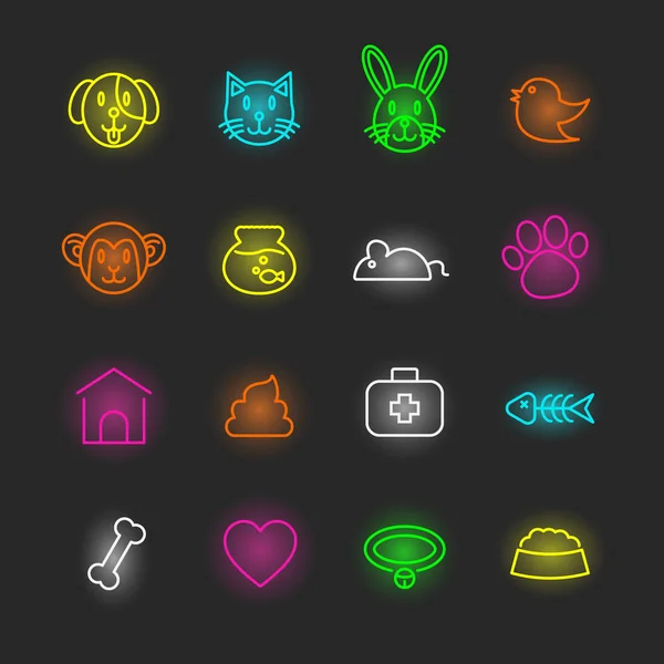 Mascota neón icono conjunto — Vector de stock