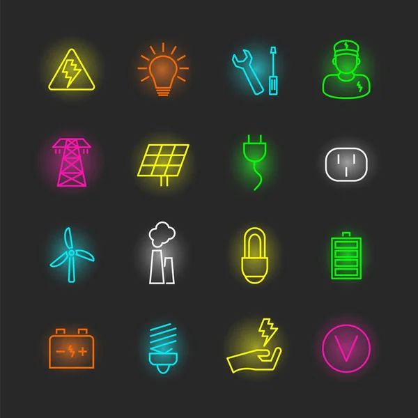 Ensemble d'icône au néon électrique — Image vectorielle