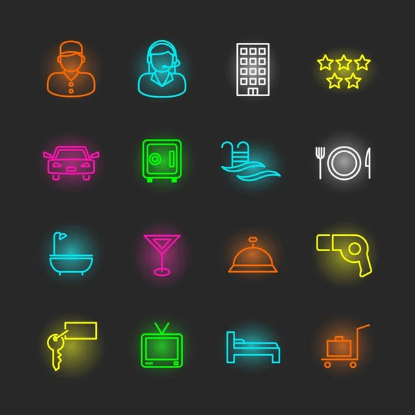 Otel neon Icon set — Stok Vektör