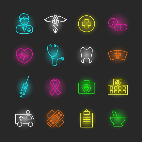 Sada ikon lékařské neon — Stockový vektor