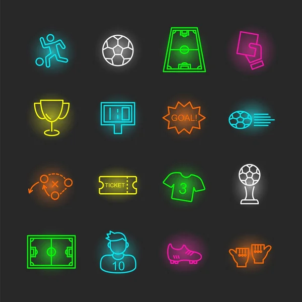 Fútbol neón icono conjunto — Vector de stock